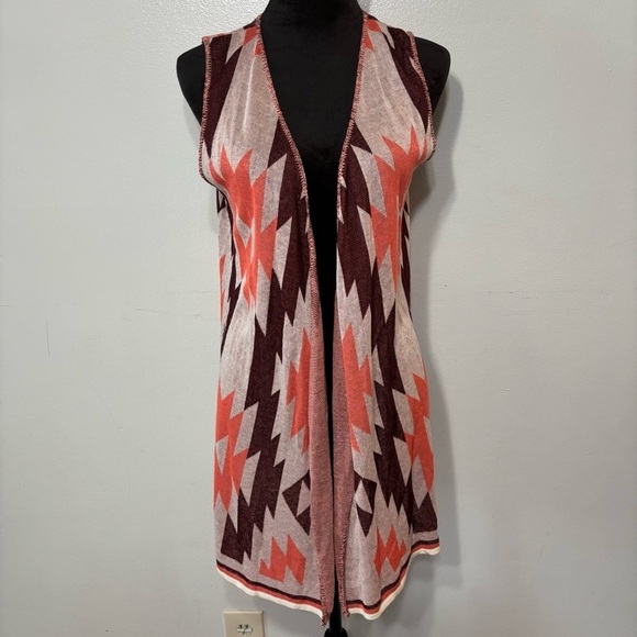 Vanity Y2K Peach Burgundy Light Weight Open Front Sleeveless Vest Size L - Picture 1 of 5